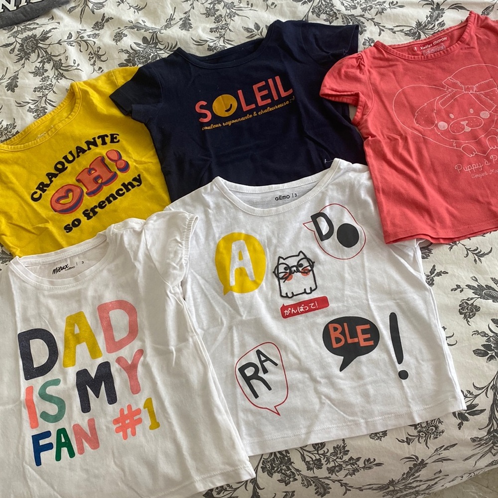 5 t-shirts, 4 gemo and 1 sergent major (french brand), 3T